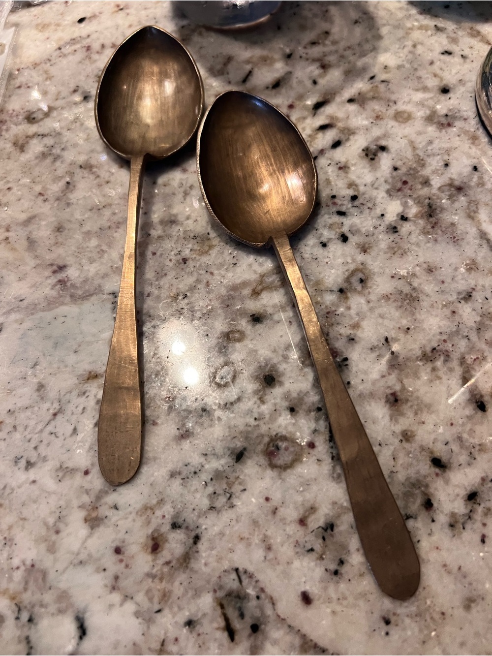 Korean prison inmates hand forged Brass Serving Spoons (2) Hard to Find